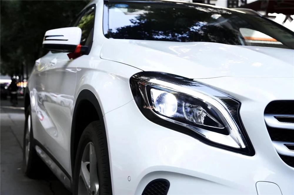 1 пара налобный фонарь для Benz GLA 200 220 260 фары, светодиодные фары дневного света DRL Bi-светодиодный объектив