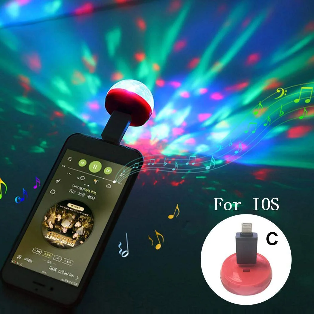 1 шт. Светодиодная лампа шариковая USB мини RGB Звуковое управление сценическая