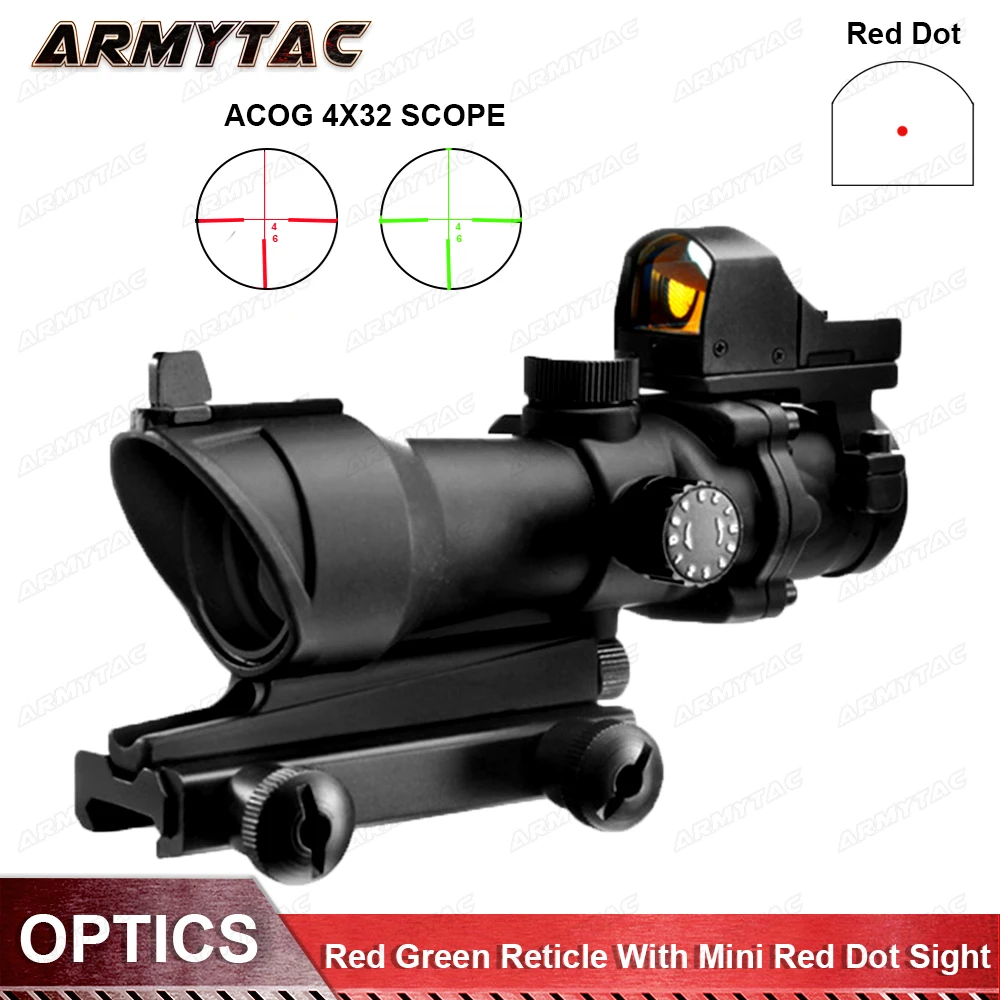 

OPTICS Acog 4X32 Optical Scope Red Green Reticle With Mini Red Dot Sight Sniper Riflescope Shooting Rifle Scope for Hunting
