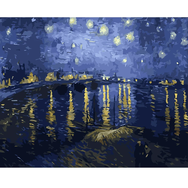 MOLEK Oil Painting by Numbers Van Gogh Starry Night Over the Rhone DIY on Canvas Modern Home Decor Wall Art Picture | Дом и сад