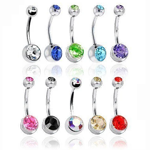 

10pcs 14G Mixed Color Double Gem Belly Button Ring Body Jewelry Piercing Sexy