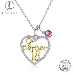 LEKANI Кристалл из Swarovski 925 стерлингового серебра ожерелье модная фигура с буквами сердце кулон ожерелье ювелирные изделия
