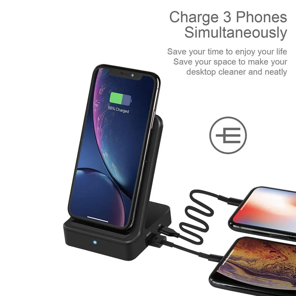 Для iphone 8 Plus X XR XS Max для samsung S10 E S9 + S8 s7 Note8/9 18 W беспроводное зарядное устройство с USB