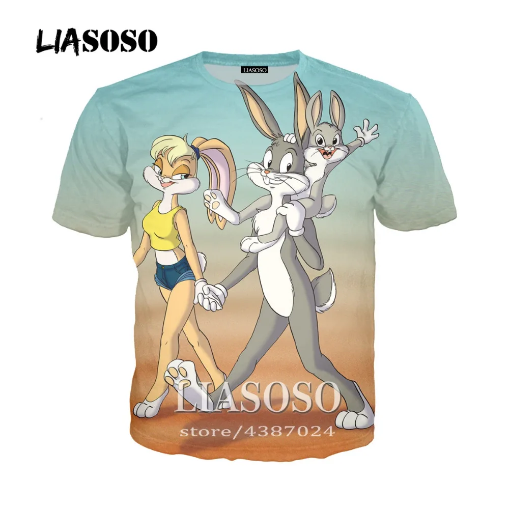 LIASOSO, новинка, Harajuku стиль, футболки для мужчин и женщин, повседневные, Мультяшные, аниме, Looney ttes Bugs Bunny, 3D принт, футболка, Топы, брендовая одежда, A073