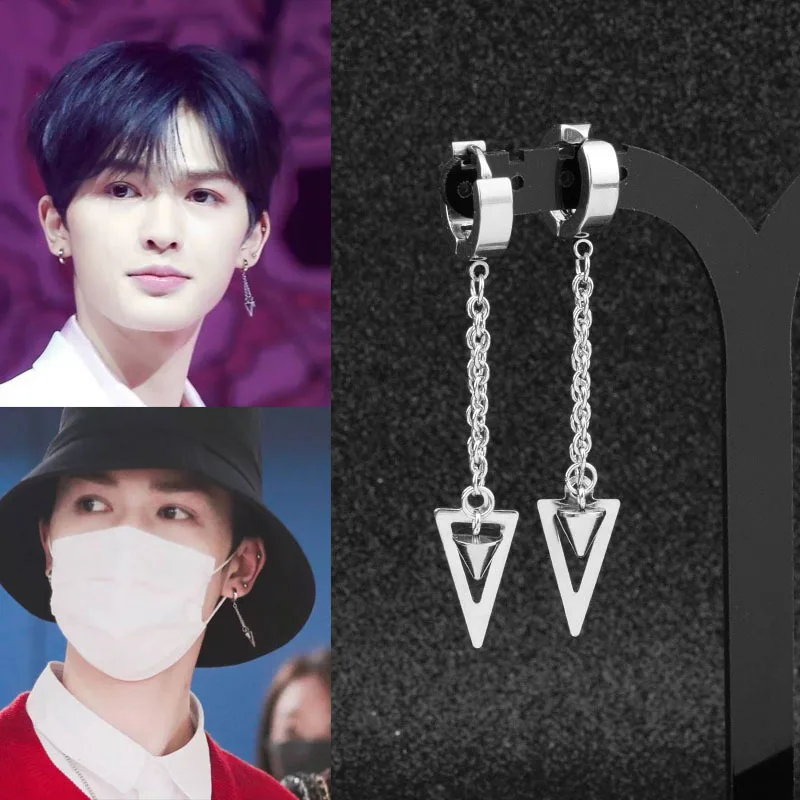 

Drop Earrings for Men Women Stainless Steel Chain Personality Network Celebrity Bungee Earless Clip Without Piercing Earrings