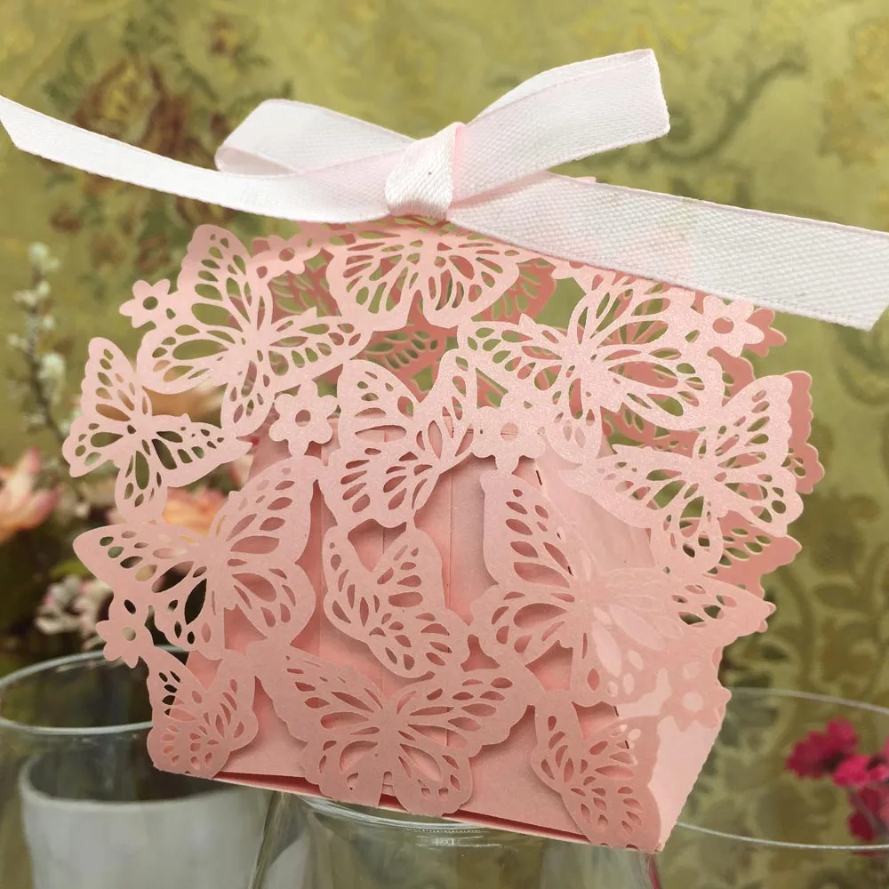 20pcs Delicate Butterflies Laser Cut Wedding Boxes Hollow Out Carved
