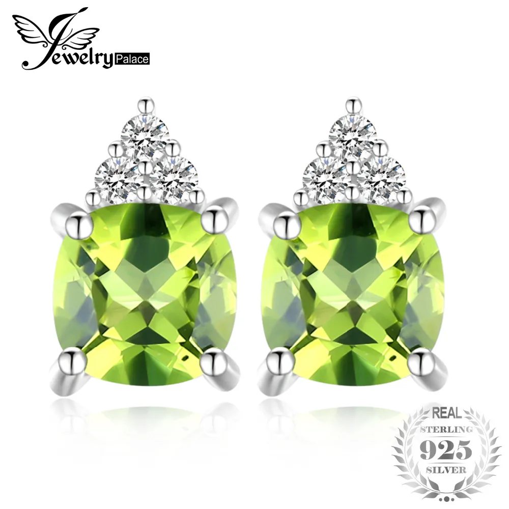 

JewelryPalace 1.4ct Cushion Cut Genuine Peridot Stud Earrings Quartz Amethyst Cluster 925 Sterling Silver Fine Jewelry Women