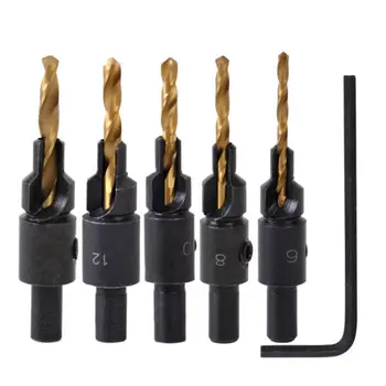 

Fixmee 5pcs HSS drill bits set Countersink Drill Cone Bit Set Hex Shank Screw Carpentry Reamer Chamfer Milling #6 #8 #10 #12 #14