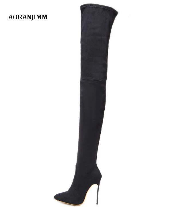 

Free shipping 2018 new designer hot sale black brown beige suede pointed toe over the knee sexy thin heel boot club boot