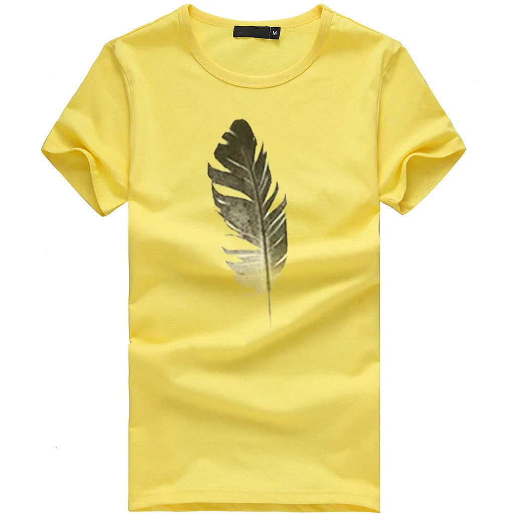 Футболка женская Свободная с коротким рукавом лист печати футболка o-образным вырезом Летний Топ короткий рукав размера плюс футболка жен C25 - Цвет: Цвет: желтый