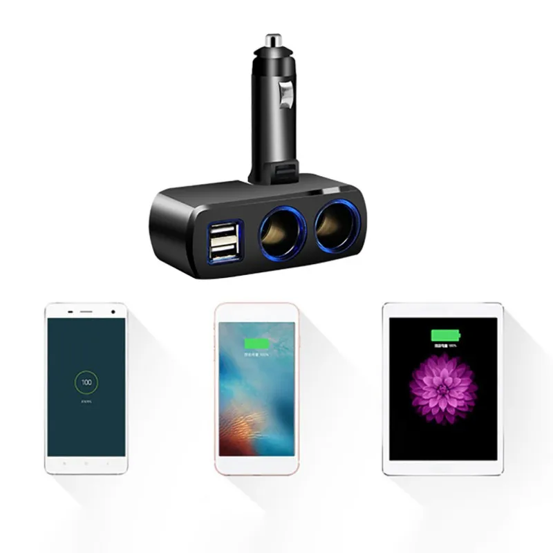 2-сторонний разветвитель автомобиля автомобильный прикуриватель Dual USB Зарядное устройство адаптер питания от сети 3.1A 80 Вт сплиттер Зарядное устройство DC12V/24 V