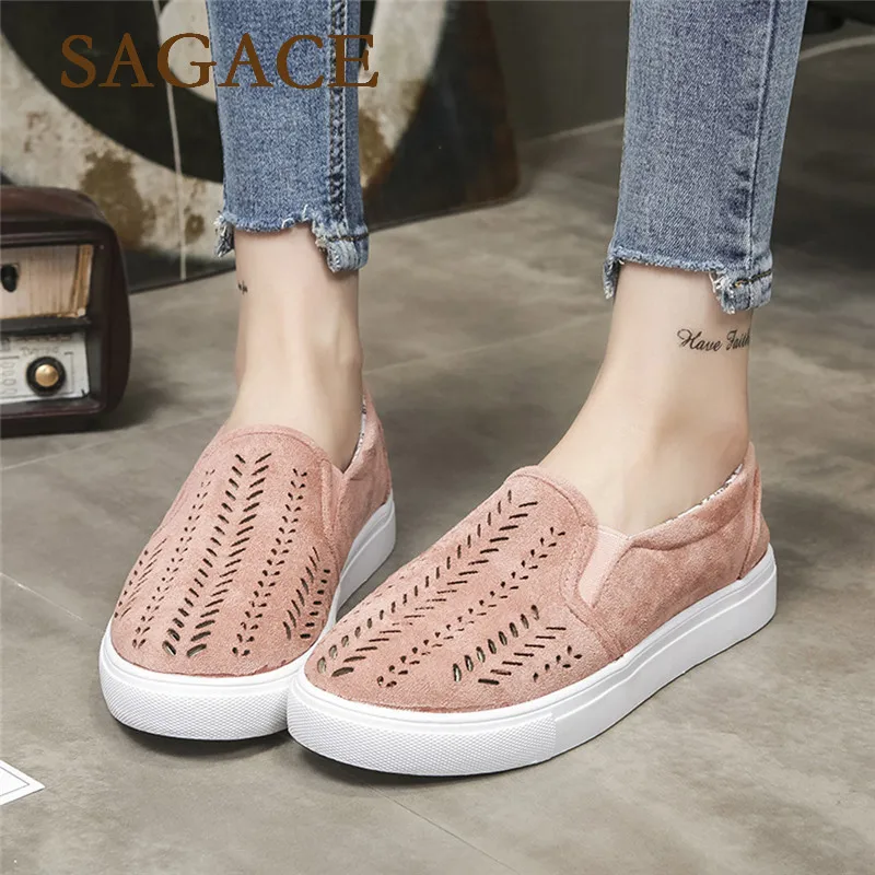 

HB@Ladies Women Hollow Out Shoes Round Toe Platform Flat Heel Slip on Casual Shoes