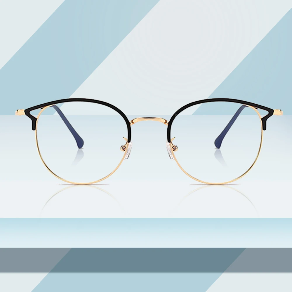 

Hot Sale Retro Cat Eyes Glasses Frame Anti Blue Light Men Women Flat Mirror Metal Shortsighted Optical Eyeglasses Frame PL1112