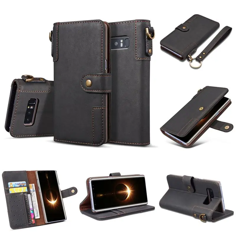 

Lanyard Wallet Case For Samsung Galaxy S7 Edge S8 S9 Plus Phone Bag Case For Samsung Galaxy Note 8 9 Cover PU Leather Pouch
