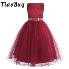 Кружевное Сетчатое платье без рукавов с блестками и цветочным узором для девочек, Пышное Бальное платье принцессы, платье для свадебной вечеринки со съемным поясом, SZ 2-14