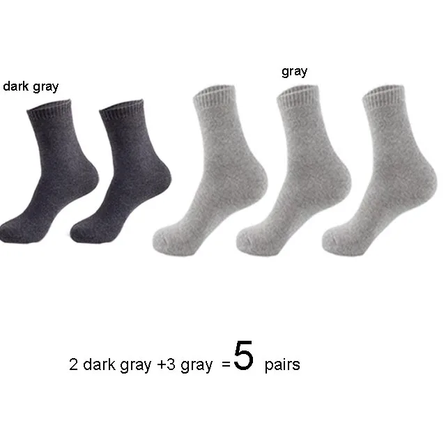 Autumn Winter Men's Warm Wool Socks Cotton Harajuku High Quality Black gray Casual Tube Men Dress Socks for men gift 5Pair - Цвет: 2 dark gray 3 gray