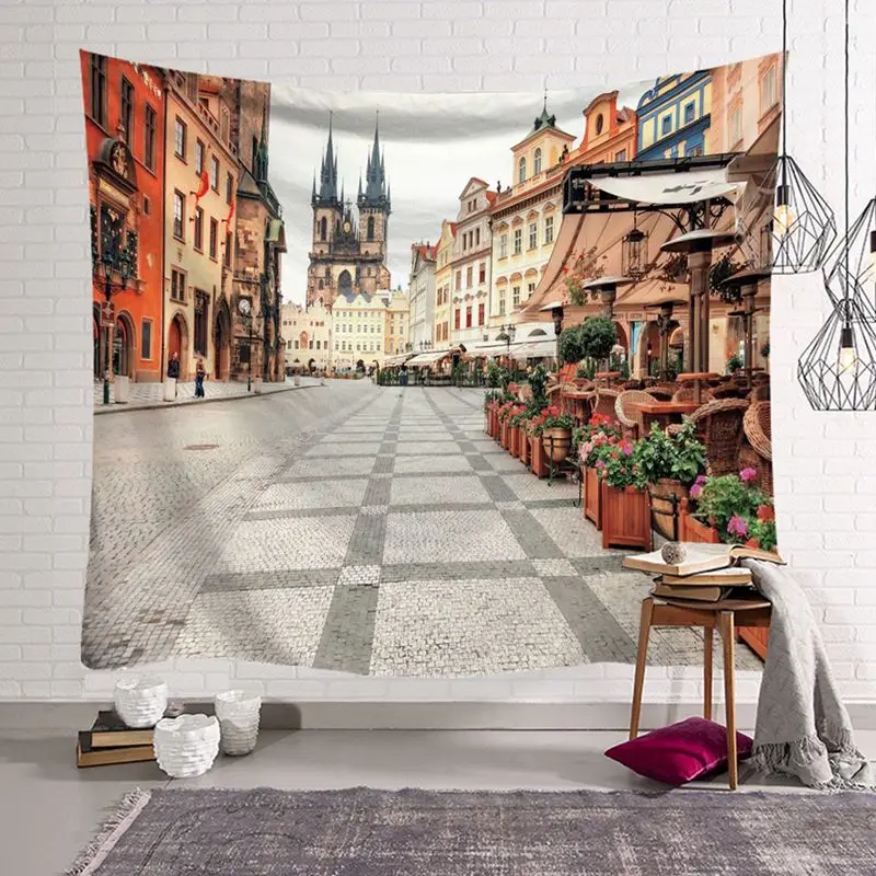 digital printing European street look tapestry scenery wall hanging tapiz nordic dorm house decorative carpet 150*130cm blanket - Цвет: 9