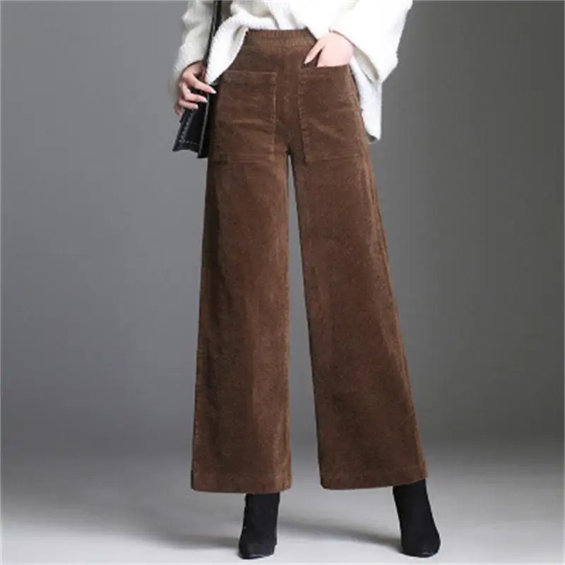 

Corduroy wide leg pants female nine pants 2019 autumn and winter new women's pants high waist loose straight casual pants thick