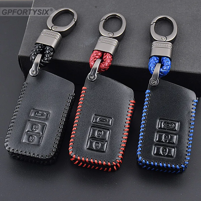 Car Genuine Leather Remote Control Car Keychain Key Fob Cover Case For