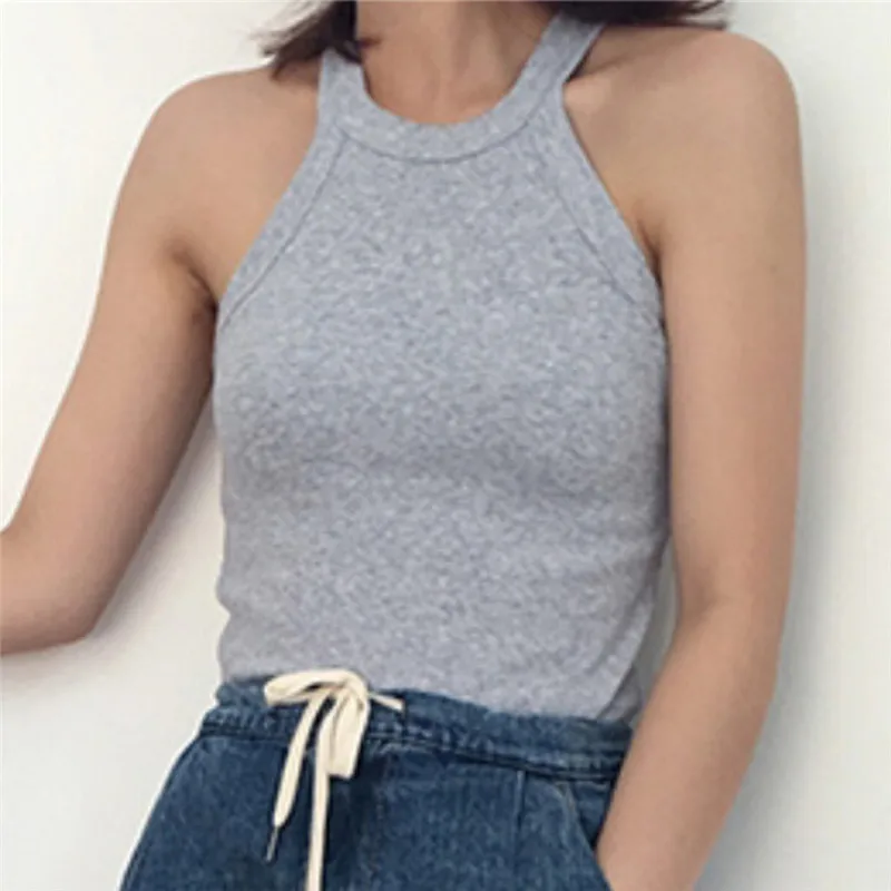 

One Size Summer Women Basic Slim Halter Neck Off-shoulder Camisole Tops Female Body Tanks Sleeveless Solid Color Camis
