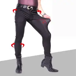 Сексуальные мужские модные 3D камуфляжные сетчатые Повседневные Брюки Для Волос Стилист ПУ тонкие кожаные узкие джинсы искусственная кожа