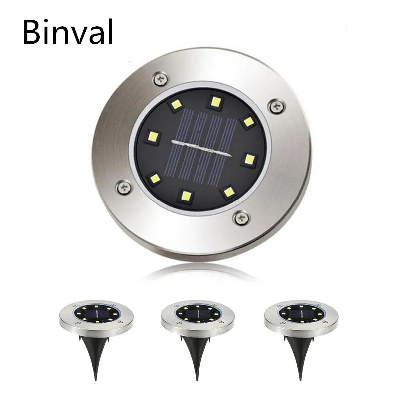 

Binval 8 LED Solar Lamp Solar Powered Ground Light Waterproof Garden Pathway Deck Lights for Home Yard Entrance Lawn Road
