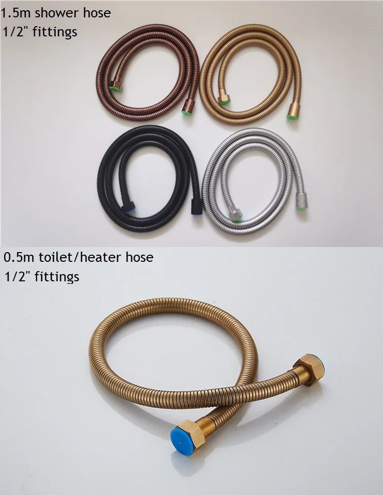 

1.5m Stainless Steel Shower Hose Handheld Shower Hose, 1/2" Fittings 0.5m toilet heater hose