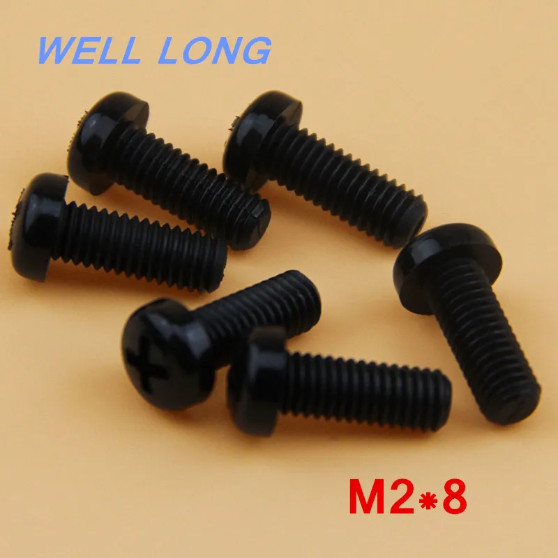 

100pcs/lot M2*8mm Black Round head cross nylon screws, pan head plastic screws, plastic bolts.