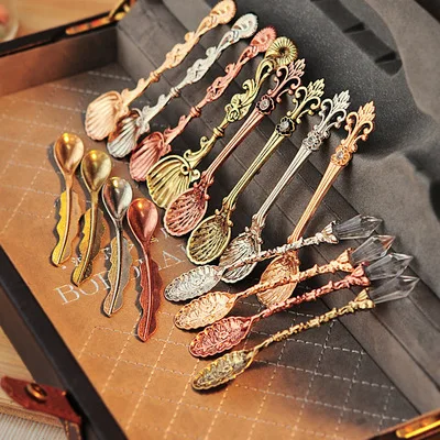 200pcs Vintage Coffee Spoon Carving Truncheon Retro Baton Tea Accessories Cooking Tools Coffee Maker For Cafetera Snacks Spoons
