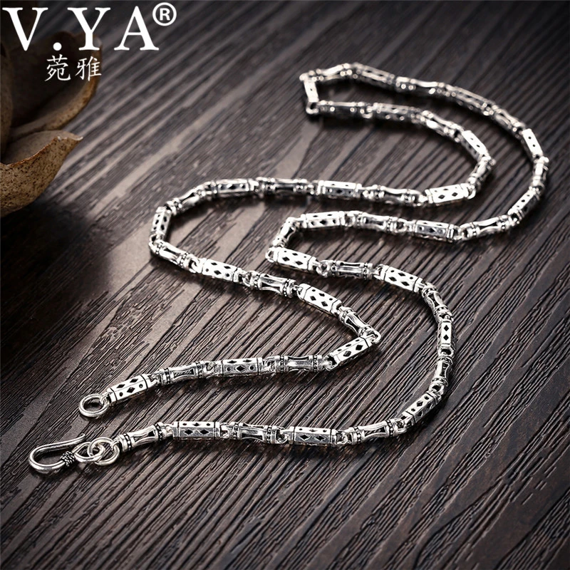 V Ya 4mm 925 Silver Male Chain Necklace Bamboo Shape S925 Sterling Silver Chains For Men Homme Jewelry 50cm 55cm 60cm Chain Necklaces Aliexpress