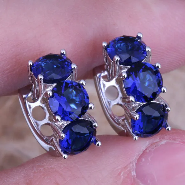 

Candy Blue Cubic Zirconia 925 Sterling Silver Huggie Hoop Earrings For Women S0230
