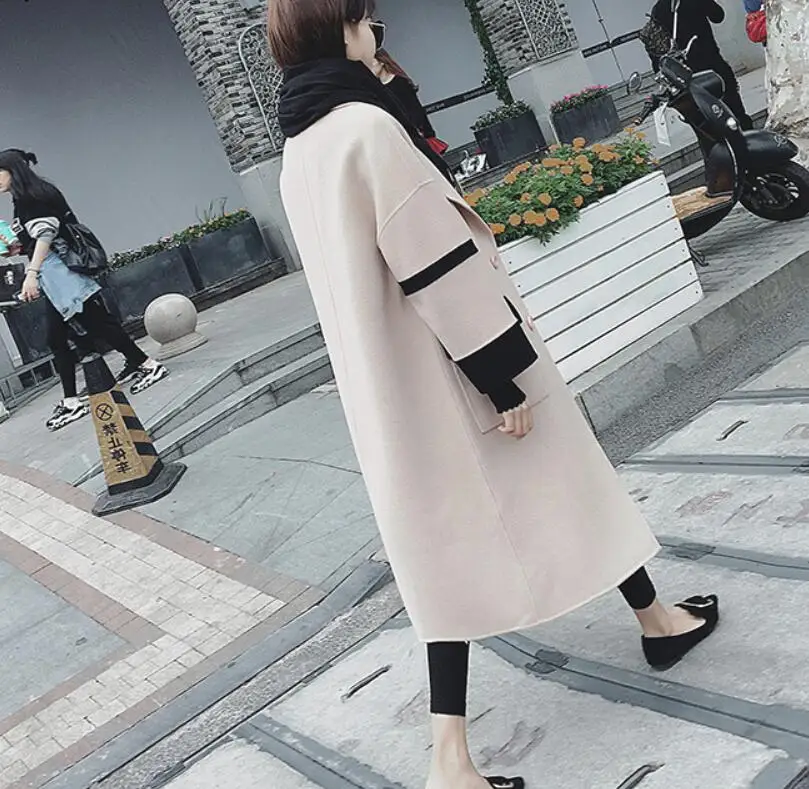 S-3XL женская одежда верхняя одежда осень зима новое корейское свободное шерстяное пальто большого размера длинное толстое тонкое дикое качественное шерстяное пальто