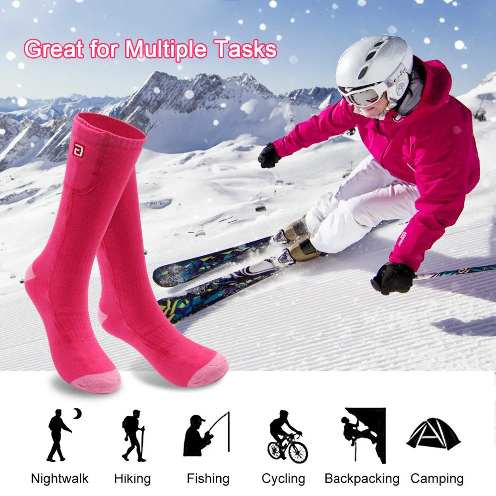 1 Pair Pink 2.4V Electric Heated Socks For Cold Weather Health Warm Absorbent Winter women Socks