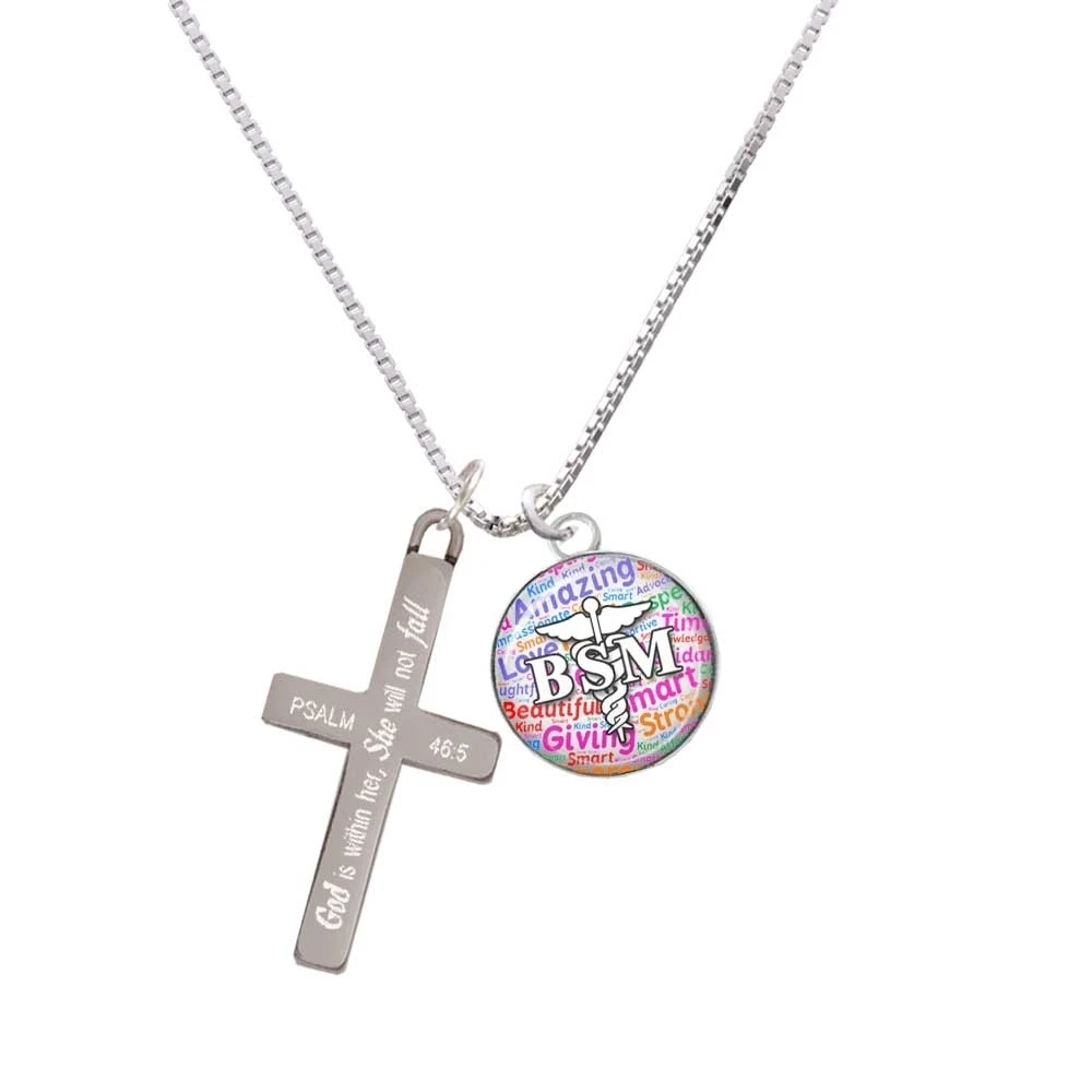Domed Multi Color BSM - She will not Fall - Cross Necklace