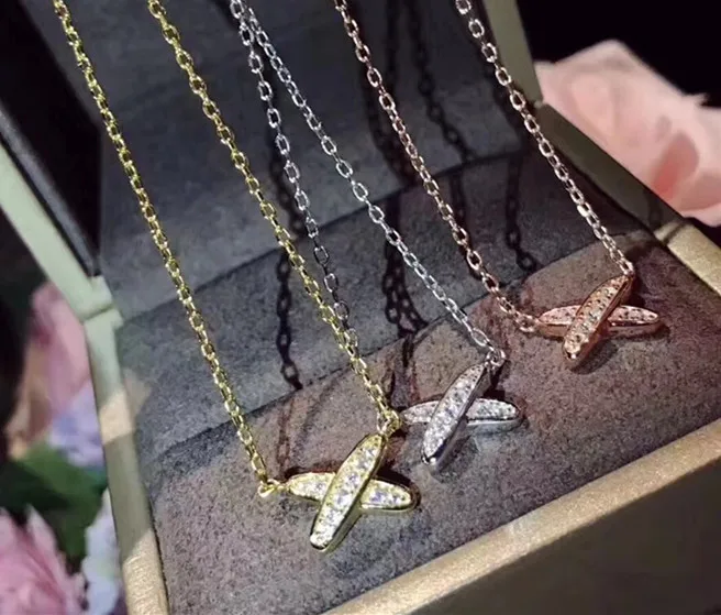 

925 silver Jewelry X necklace For Women Fashion rose gold cross design zircon paris love pendant luxury brand jewelry