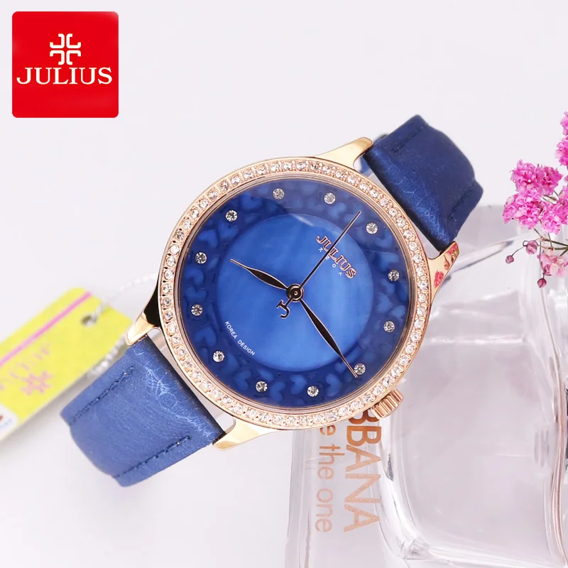 

New Lady Woman Julius Wrist Watch Quartz Hours Best Fashion Dress Bracelet Girl Birthday Gift Leather Shell Hollow Heart 852
