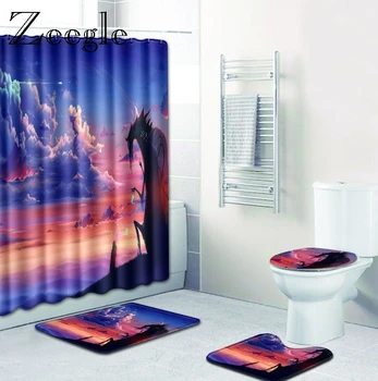 

Zeegle Bathroom Mats and Rugs Green Bath Mat with Shower Curtain Non Skid Bath Mat Toilet Carpet 4 pcs Microfiber Rug