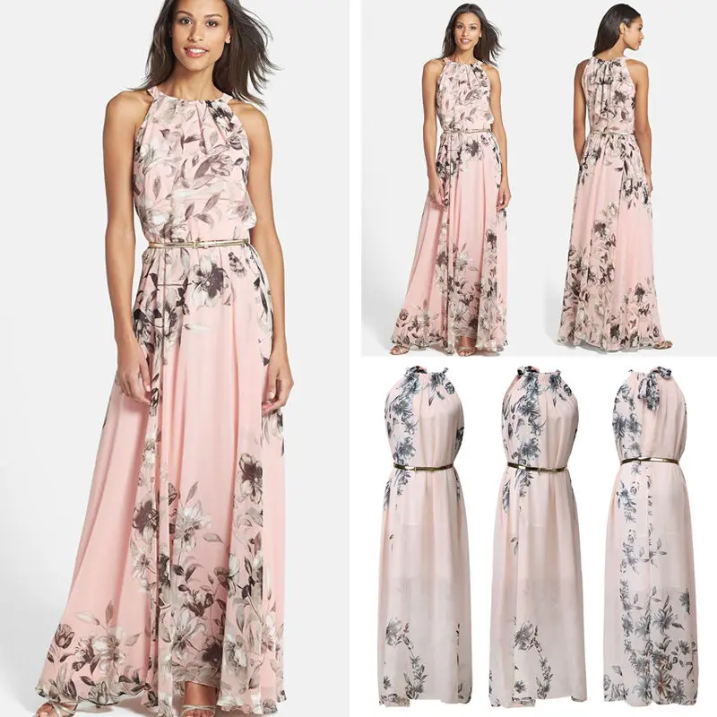 Женское летнее длинное платье макси без рукавов с цветочным рисунком, вечерние пляжные платья, сарафан Z3