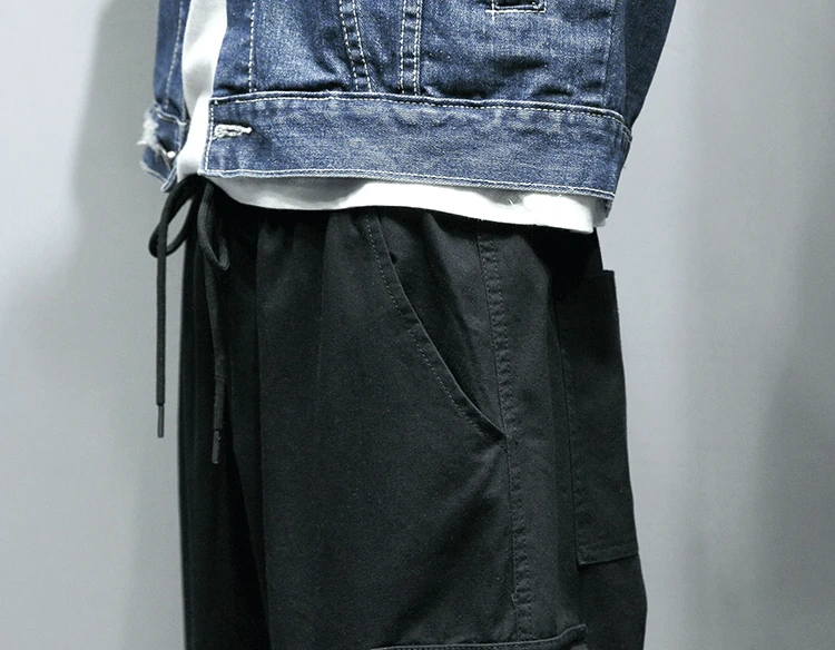 Большие размеры мужские новые свободные прямые повседневные брюки с карманами с эластичной резинкой на талии и шнурком в стиле хип-хоп