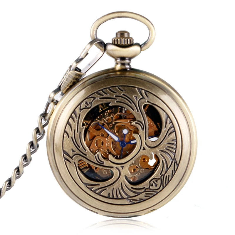 

Vintage Antique Chinese Mascot Phoenix Design Hollow Mechanical Hand Winding Pocket Watch Men Women Special Gift Bronze Pendant