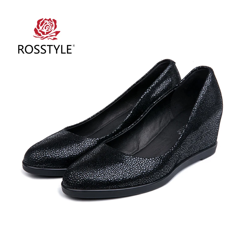 ROSSTYLE/Повседневные туфли на высоком каблуке; сезон весна-осень; пикантные удобные туфли-лодочки на толстом каблуке, увеличивающие рост; Цвет Черный; размеры 41; C9
