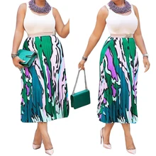 Women Summer Striped Cartoon Print Pleated Midi Skirt New Fashion Ladies Casual Cute Club Party Loose Skirts