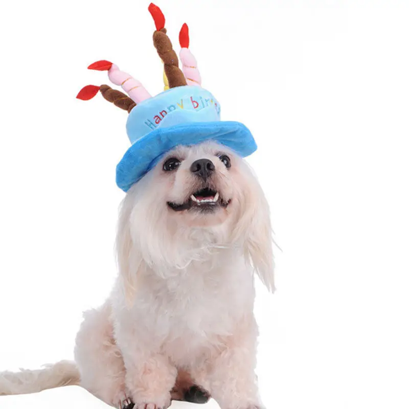 

Hot New Creative Arrival Dog Puppy Birthday Cap Hat white cashmere Dogs Pet Hats Caps With Cake Canddles Design Pet Supplies