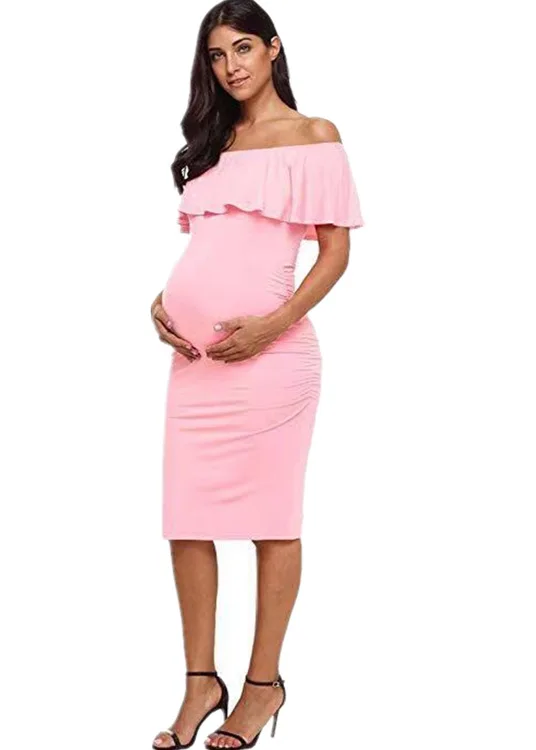 

Women Maternity Dress Female Ruffled Dress Woman Solid Summer Slim Dress