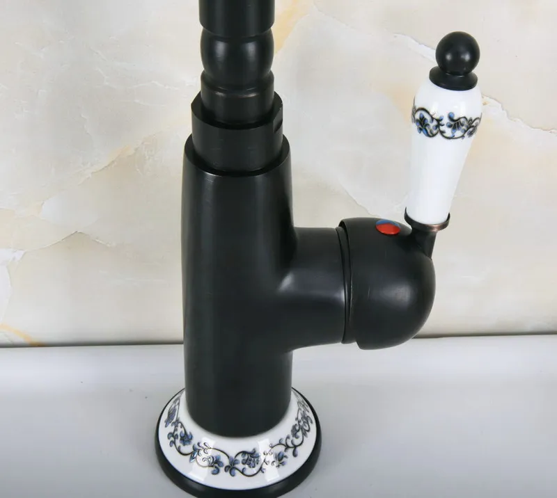 Black Oil Rubbed Bronze Ceramic Base Kitchen Wet Bar Bathroom Vessel Sink Faucet Single Hole Swivel Spout Mixer Tap anf651