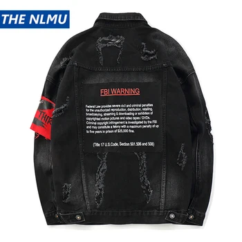 

US Size Black Hole Denim Jackets Men Jeans Coat Hip Hop Jacket Streetwear 2019 Spring Autumn Black Jacket for Male HW123