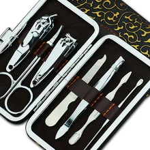 7 шт. маникюрный набор из нержавеющей стали для дизайна ногтей+ 1 шт. коробка из искусственной кожи высокого качества портативный мини-резак для ногтей 131-0221