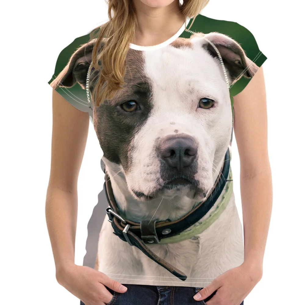 NoisyDesigns Women Animal T Shirt 3D Dog Tees American Pit Bull Terrier