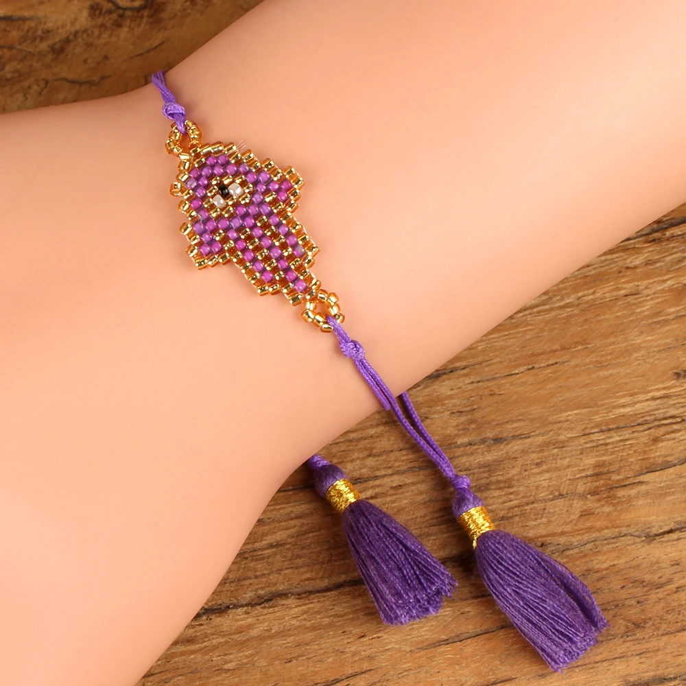 

Balibali Lucky Hamsa Hand Handmade MIYUKI Palm Pattern Seed Beads Bracelet Women Rope Chain Woven Lucky Jewelry Gift