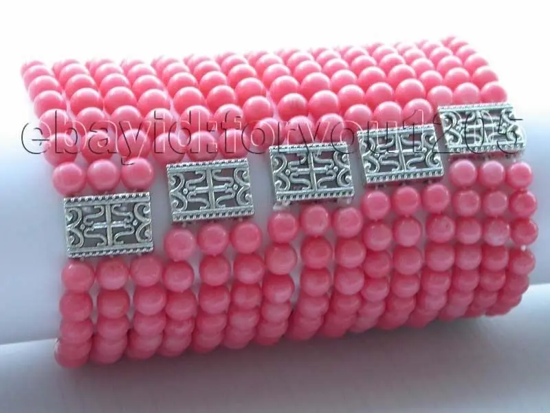 

Hot sell ->@@ shipping>>>>wholesale 5pieces Genuine 3rows Natural 6.5mm Round Coral Bracelet #f1445 new -Top quality free shippi